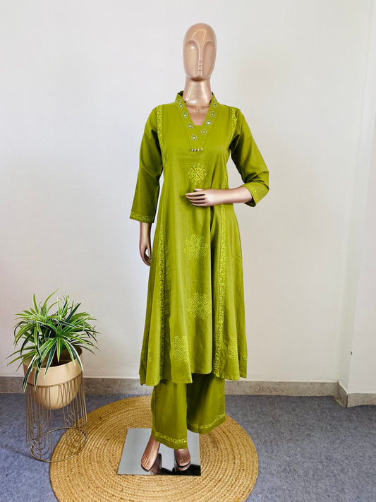 Gamthi Style Block Print Kurta Pant Set