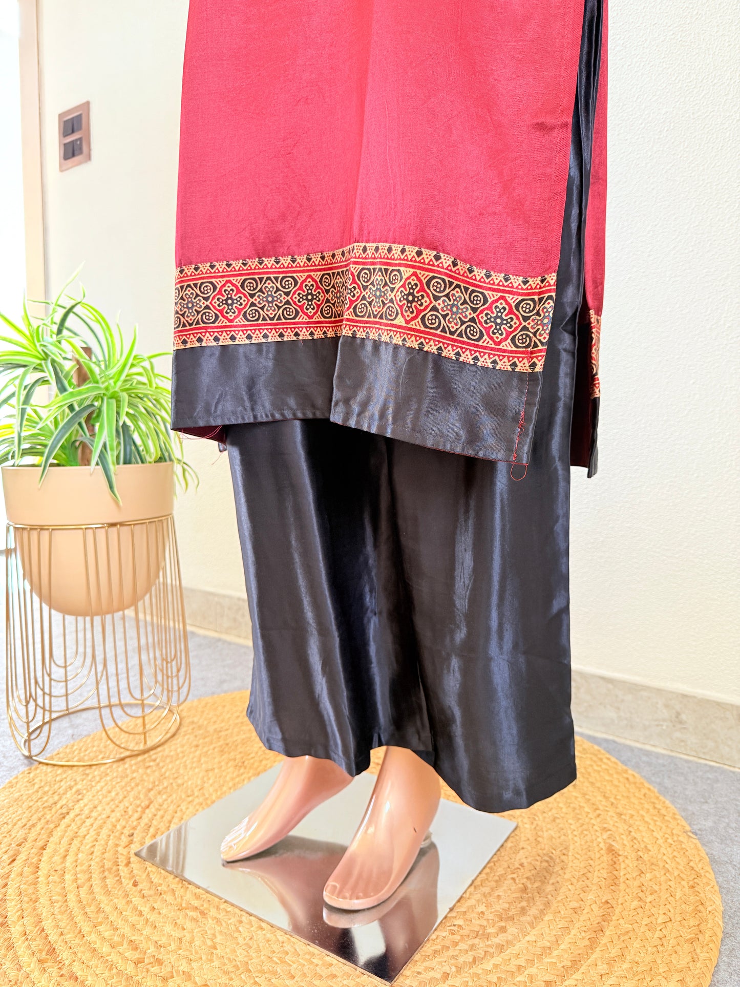 Ajrakh Kurta Pant Set - Red