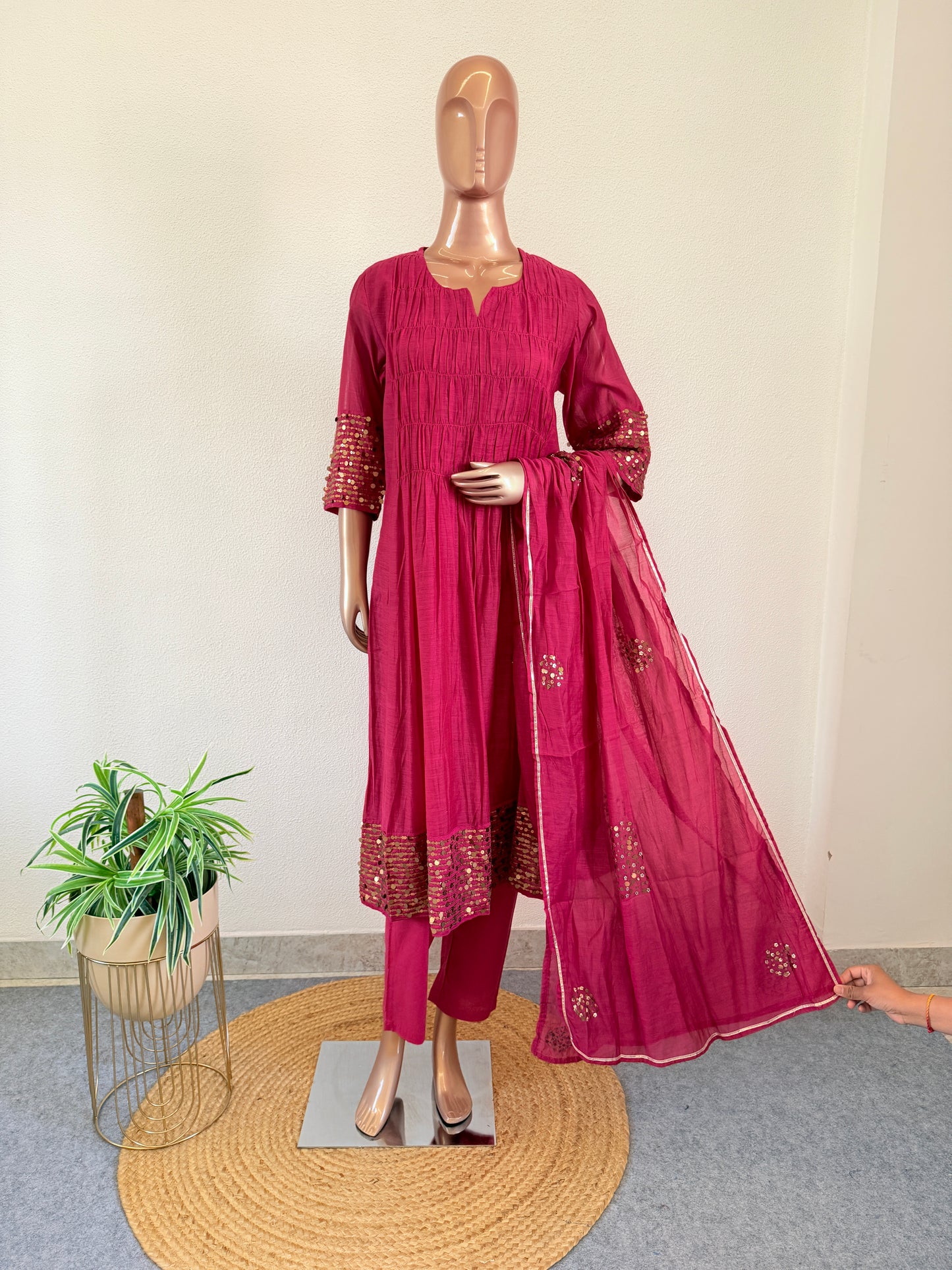 Mul chanderi Suit Set with Sequin Work