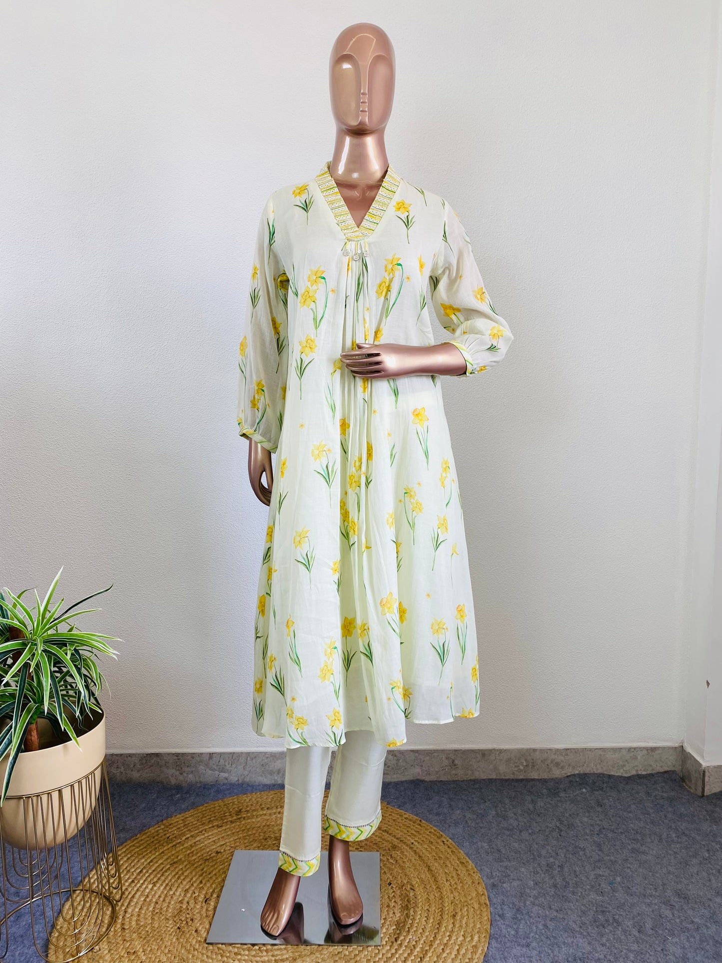 Pure Mul Chanderi Printed A-line Suit Set