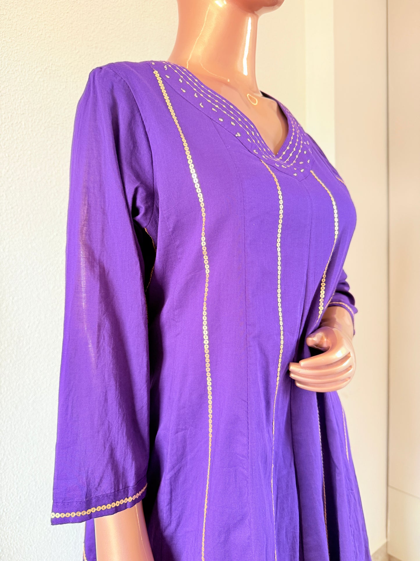 Sequin Work Short Anarkali Suit Set- Purple