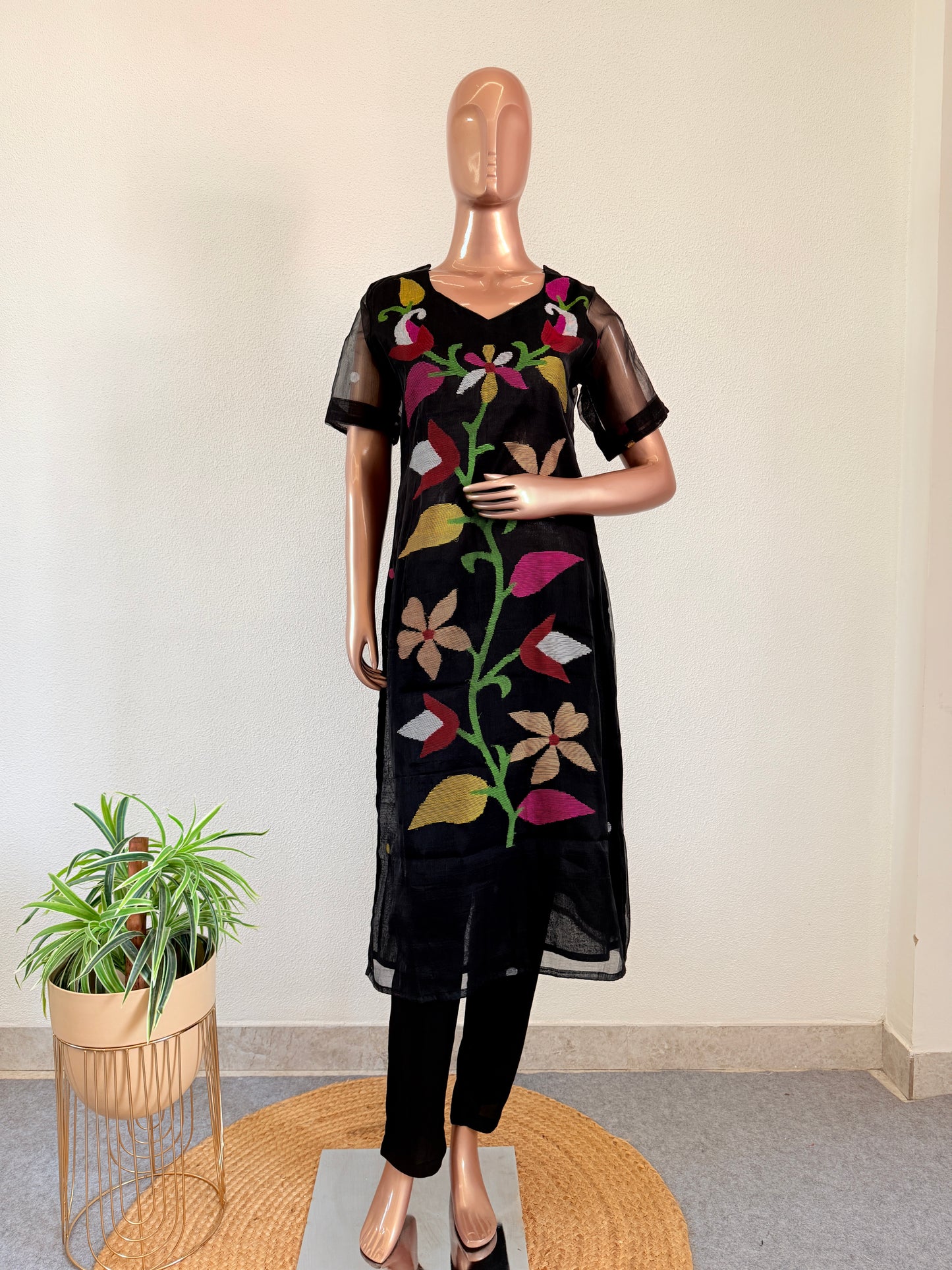 Jamdani Chanderi Suit Set - Black
