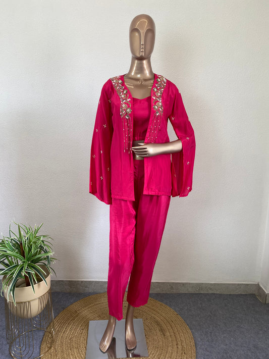 Silk Indowestern with Embroidered Jacket