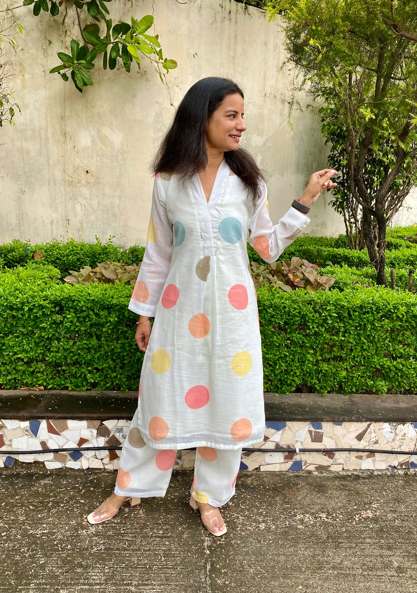 Linen Polka dot Kurta Pant