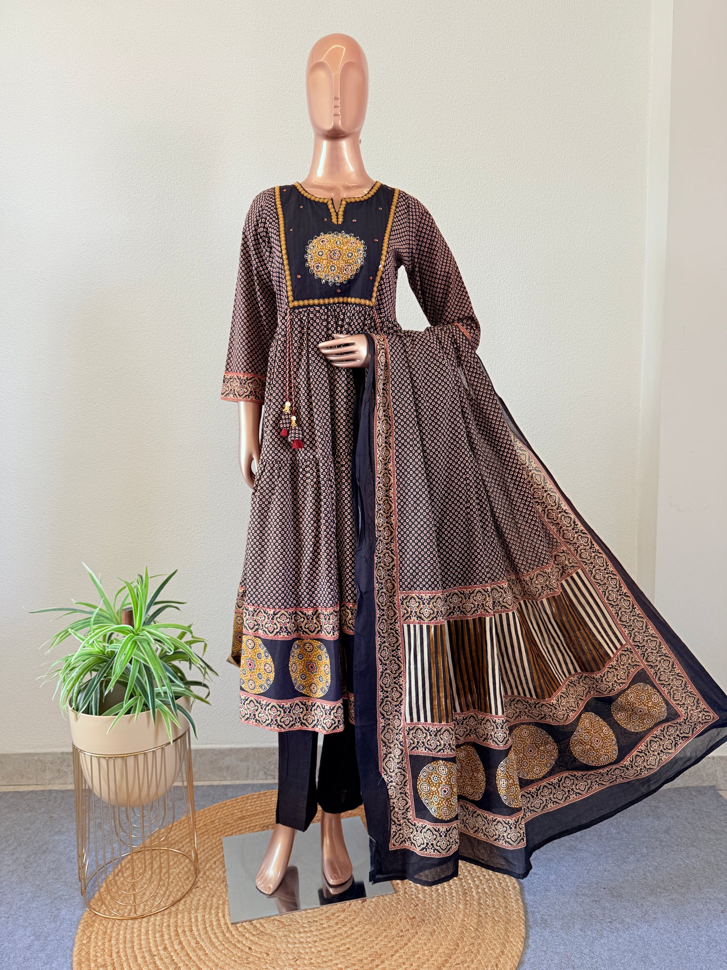 Tiered Pattern Cotton Printed Frock Suit