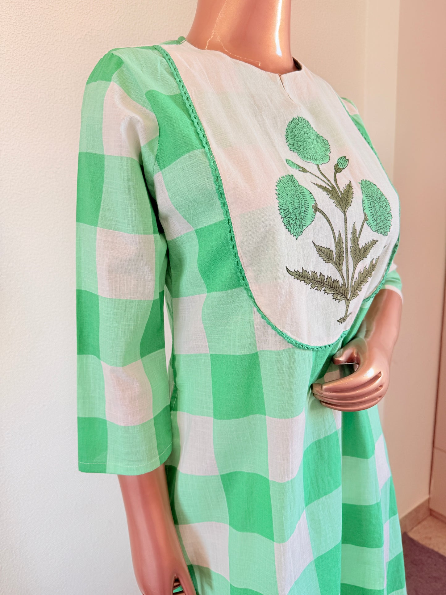 Check Print Cotton Suit Set -Mint