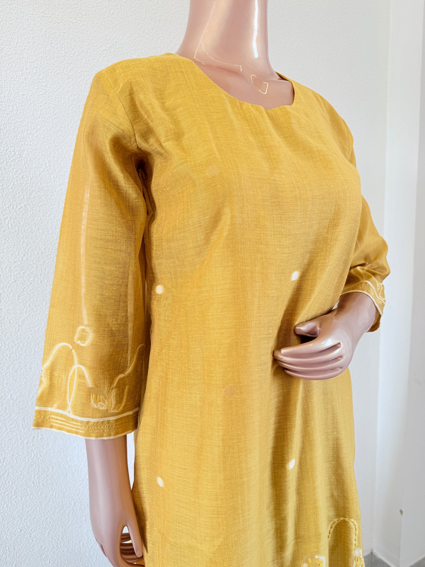 Chanderi Self Woven Suit Set with Kantha Work