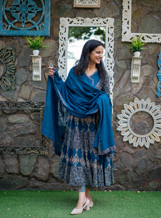 Printed Cotton Tiered Pattern Cotton Frock Suit