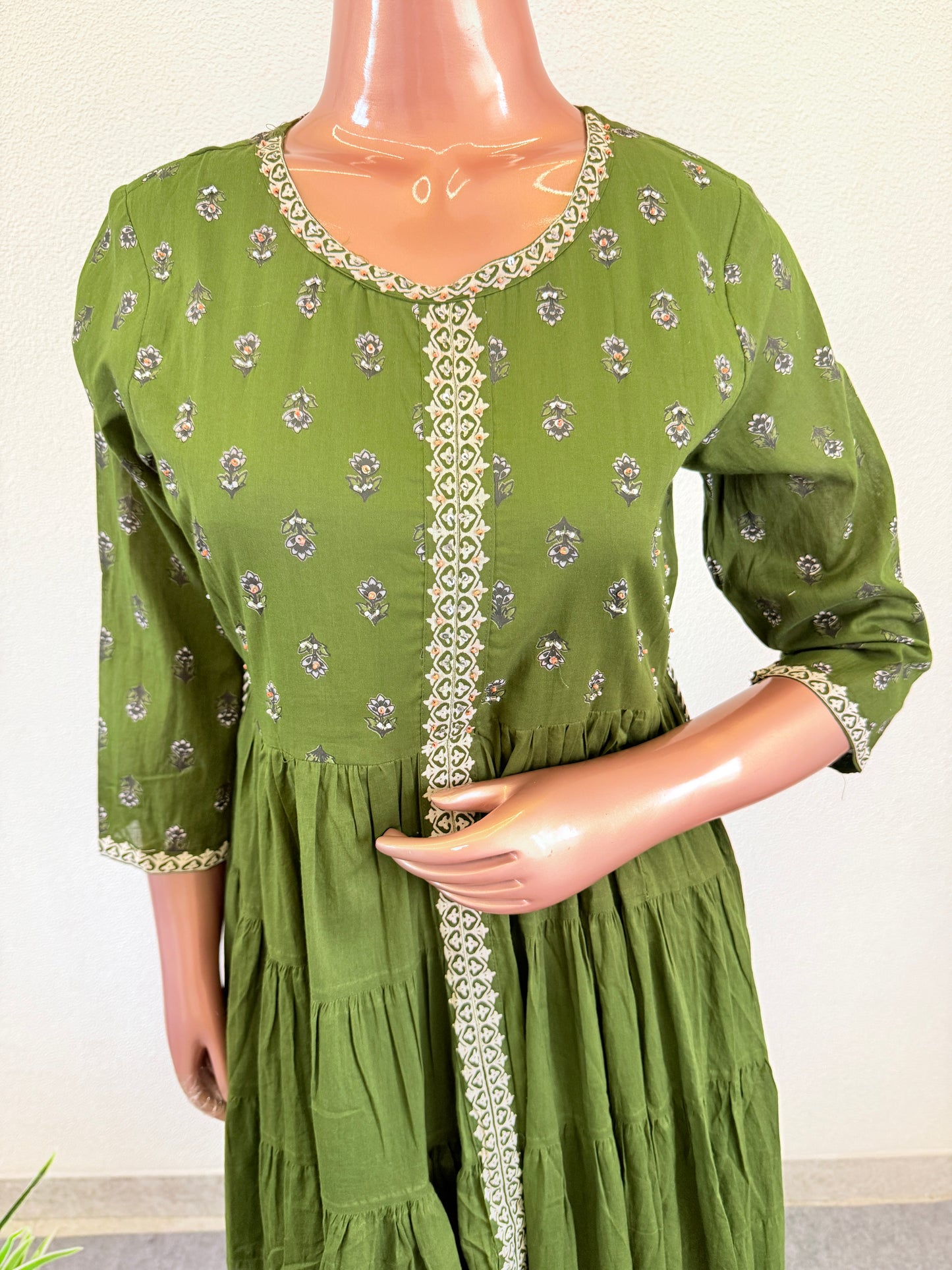 Block printed Cotton Tiered Pattern Frock suit set