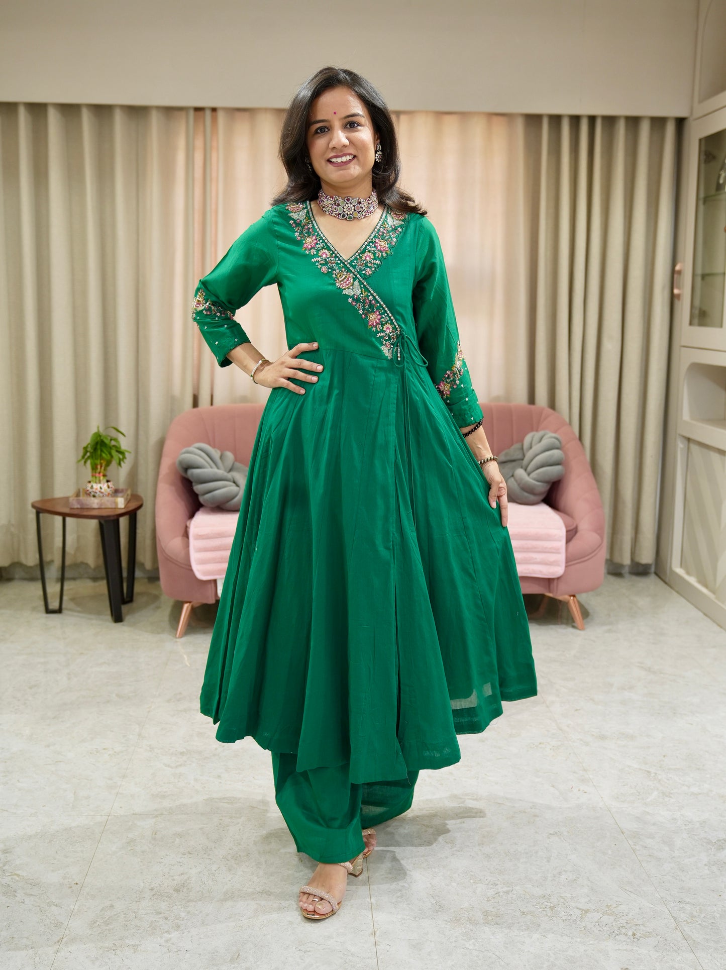 Premium Cotton Angrakha Anarkali with Hand Work