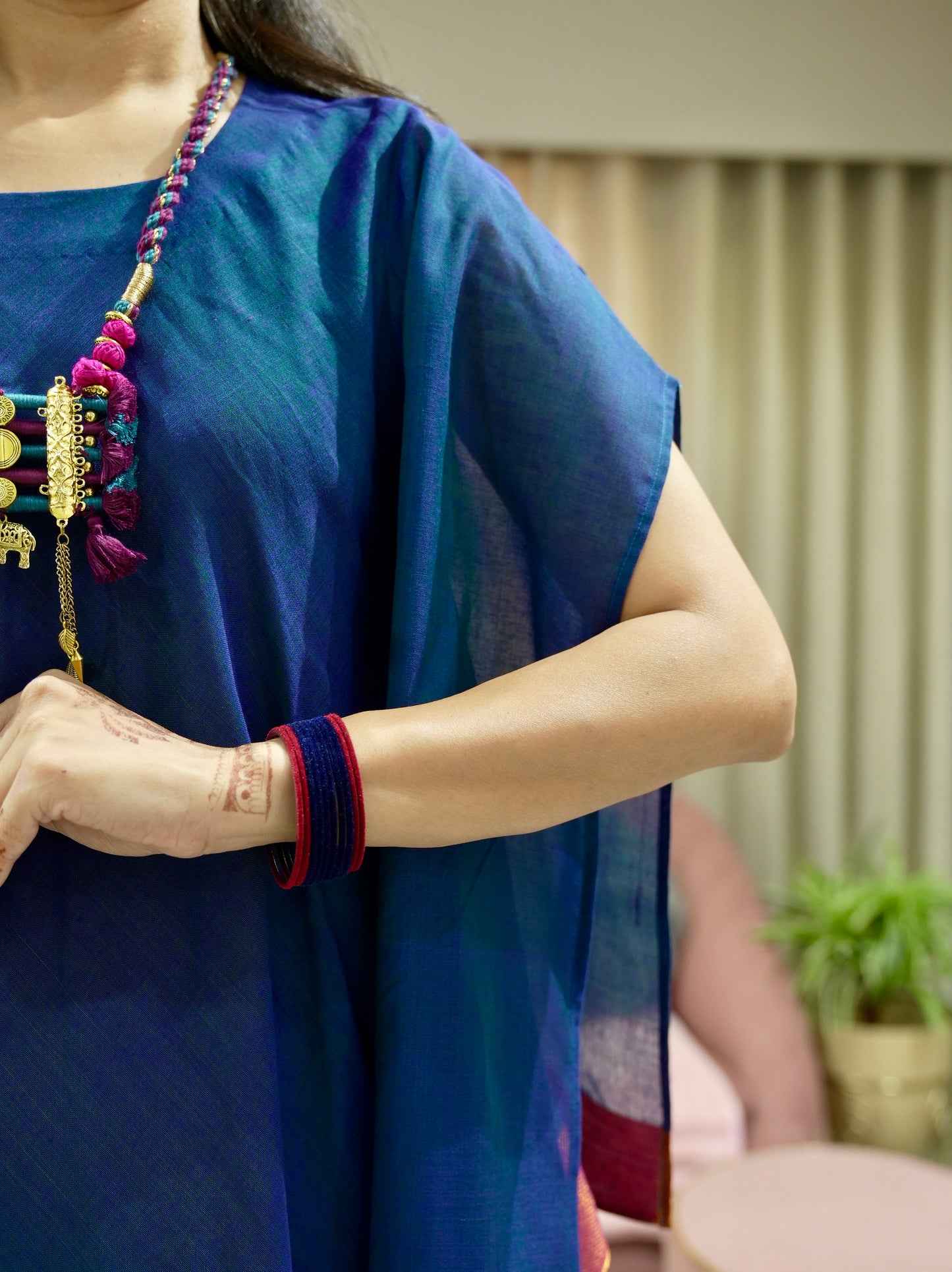 Chanderi Kaftan Indo Western with Neck Piece - Blue