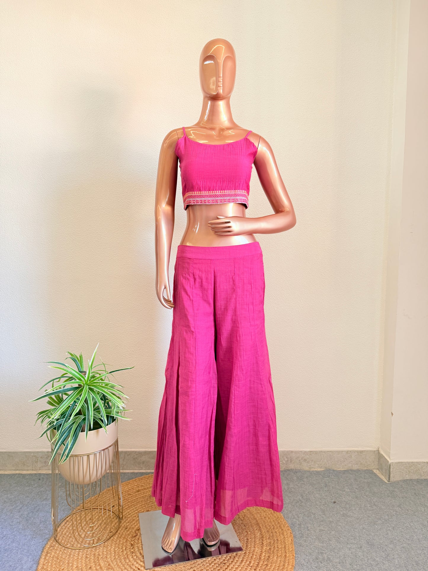 Mul chanderi Crop Top Palazzo Jacket Set