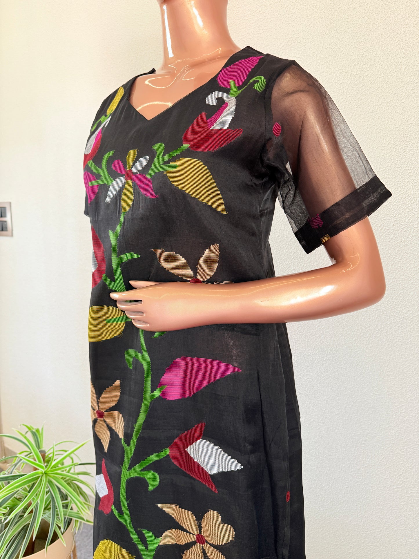 Jamdani Chanderi Suit Set - Black