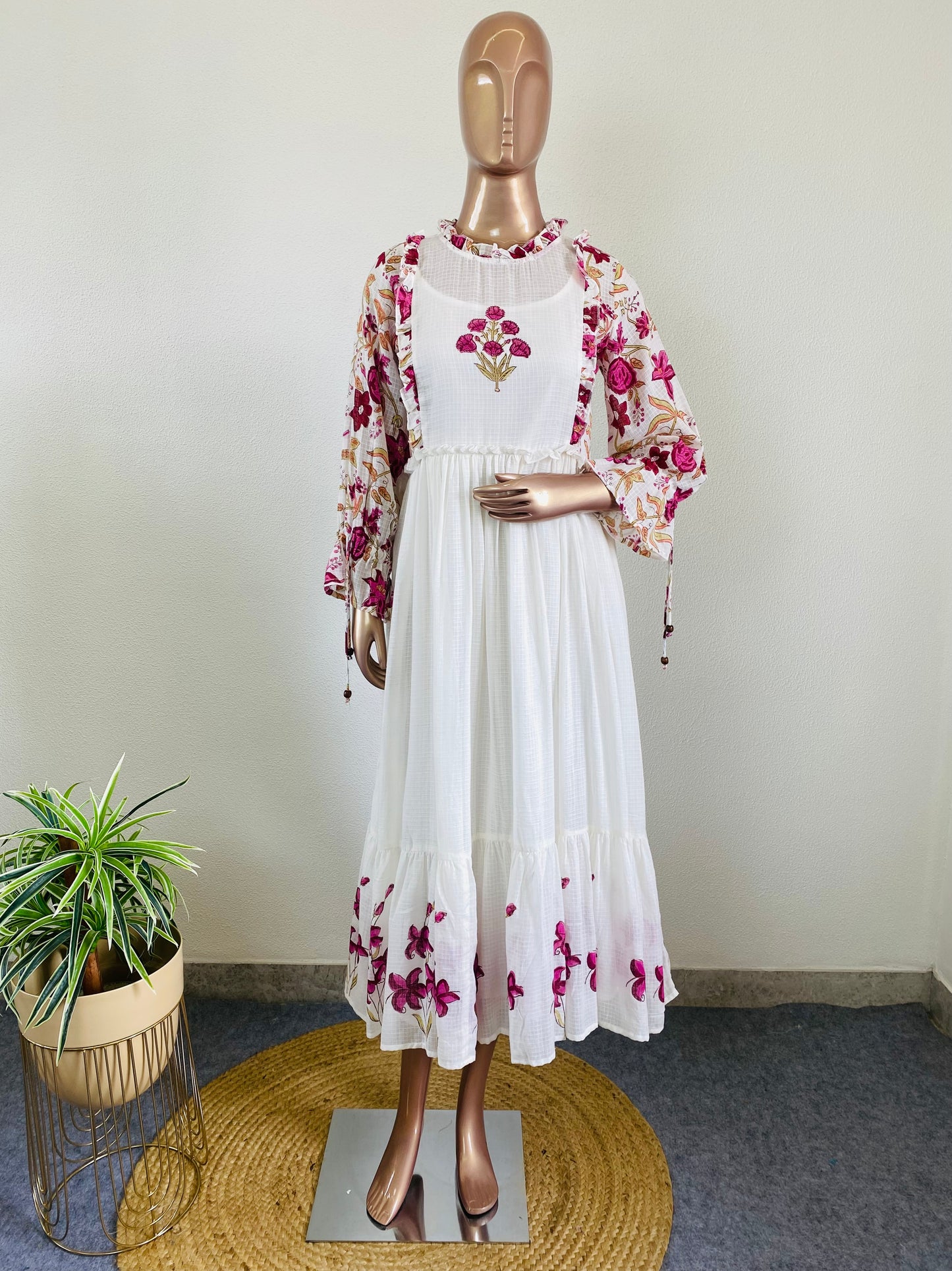 Handblock Printed Pure Kota Doria Tunic- Pink
