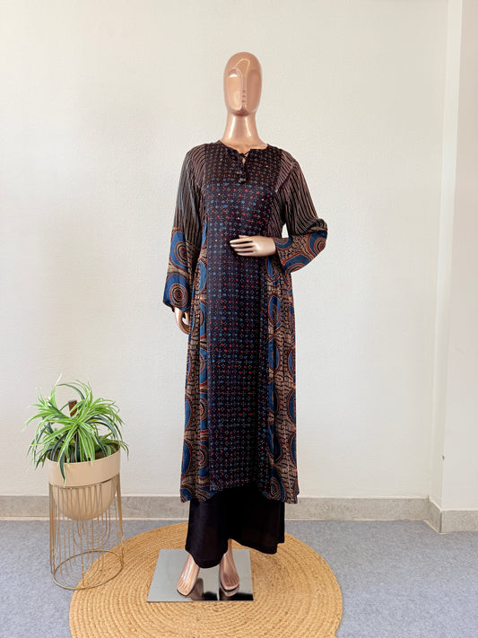 Ajrakh Print Gajji Silk Kurta Pant Set