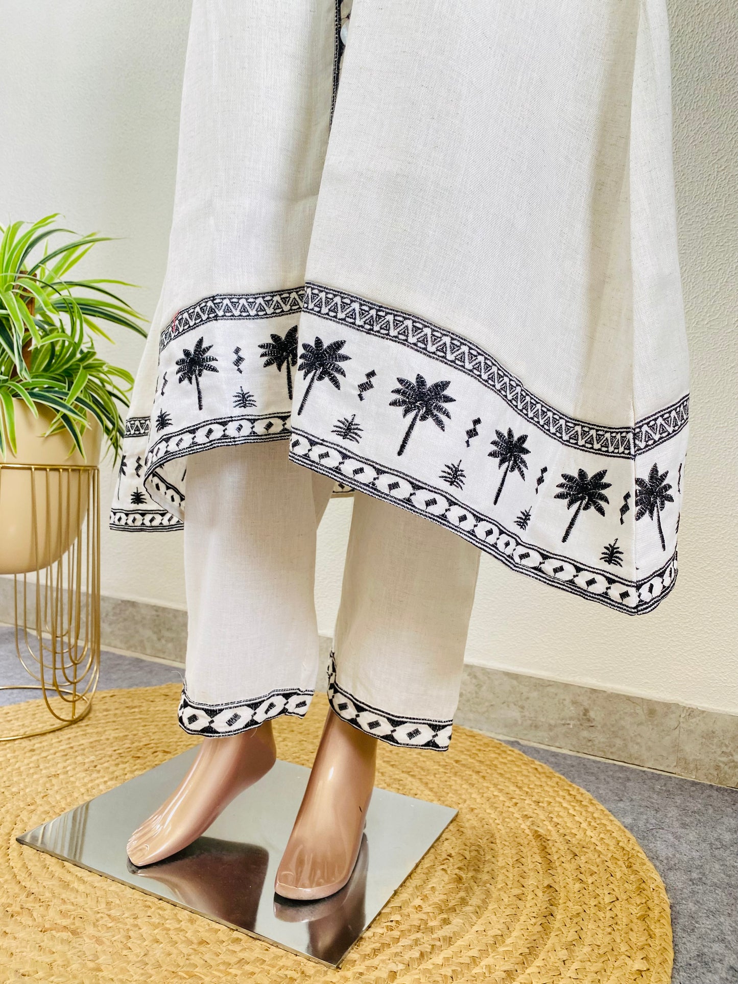 Embroidered Jute Cotton A-line Kurta Pant Set