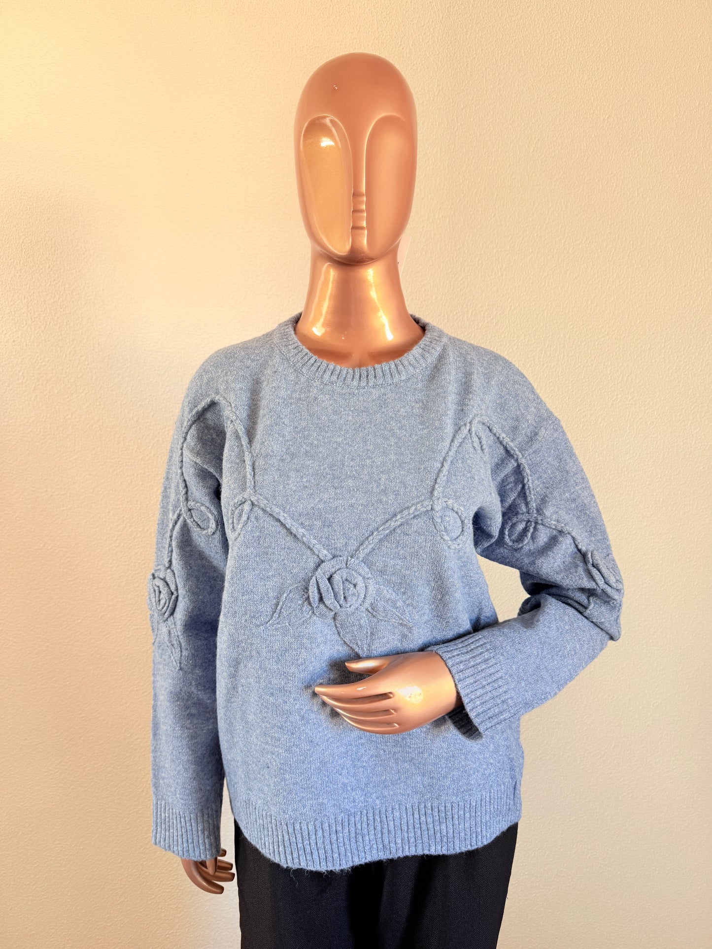 Woollen Top with Rose Detail - Blue