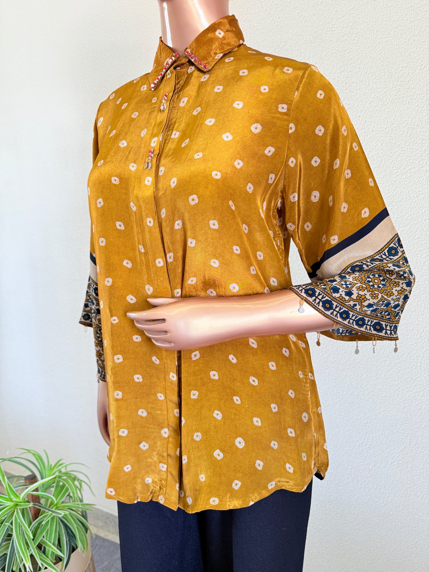Crepe Bandhani Shirt  - Yellow