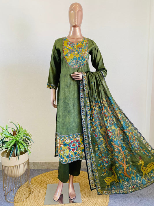Digitally Printed Kalamkari Cotton Suit