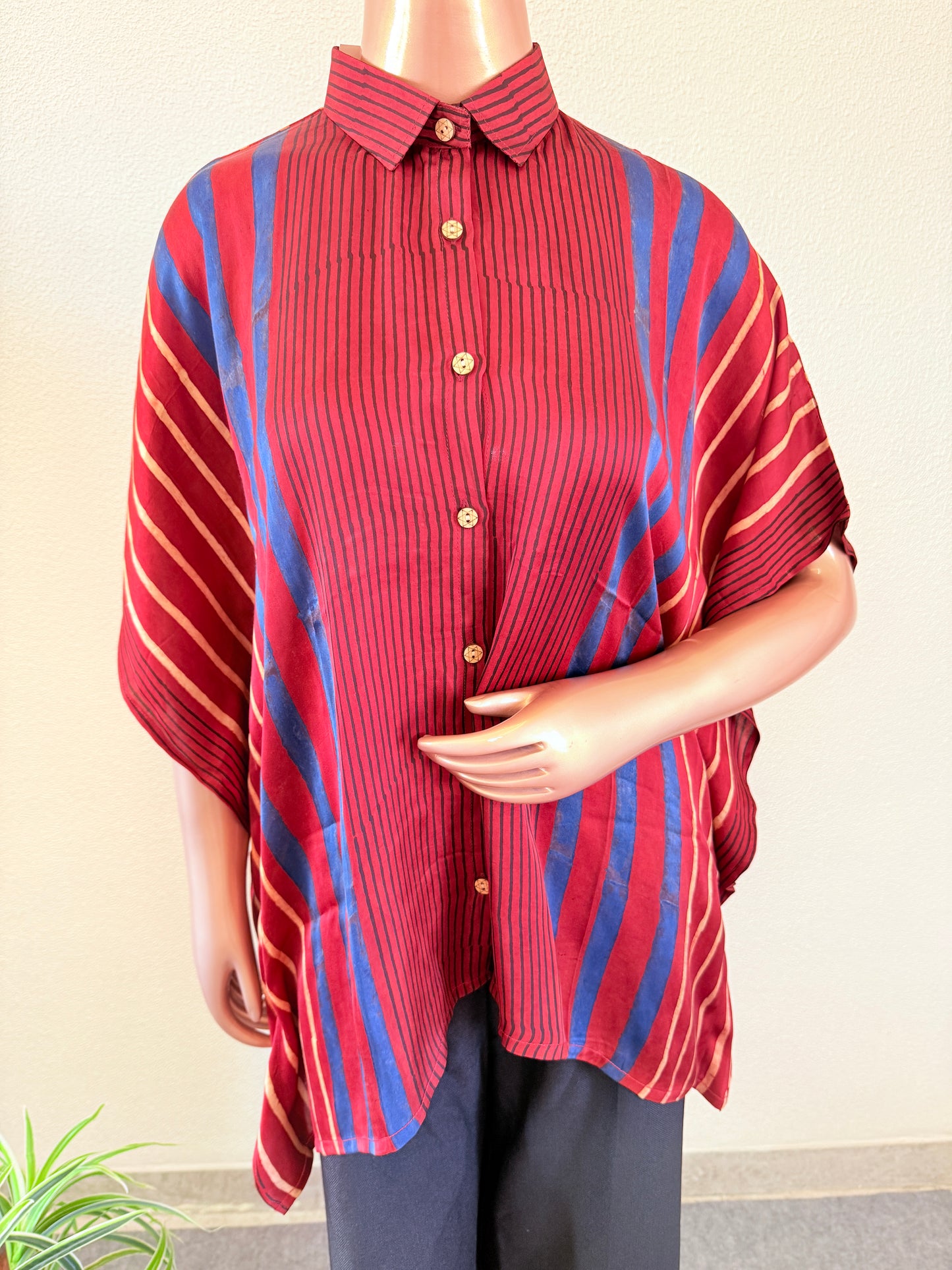 Ajrakh Print Kaftan Shirt - Red