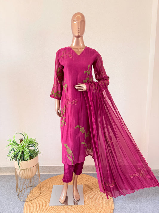 Appliqué Work Mul Chanderi Suit Set