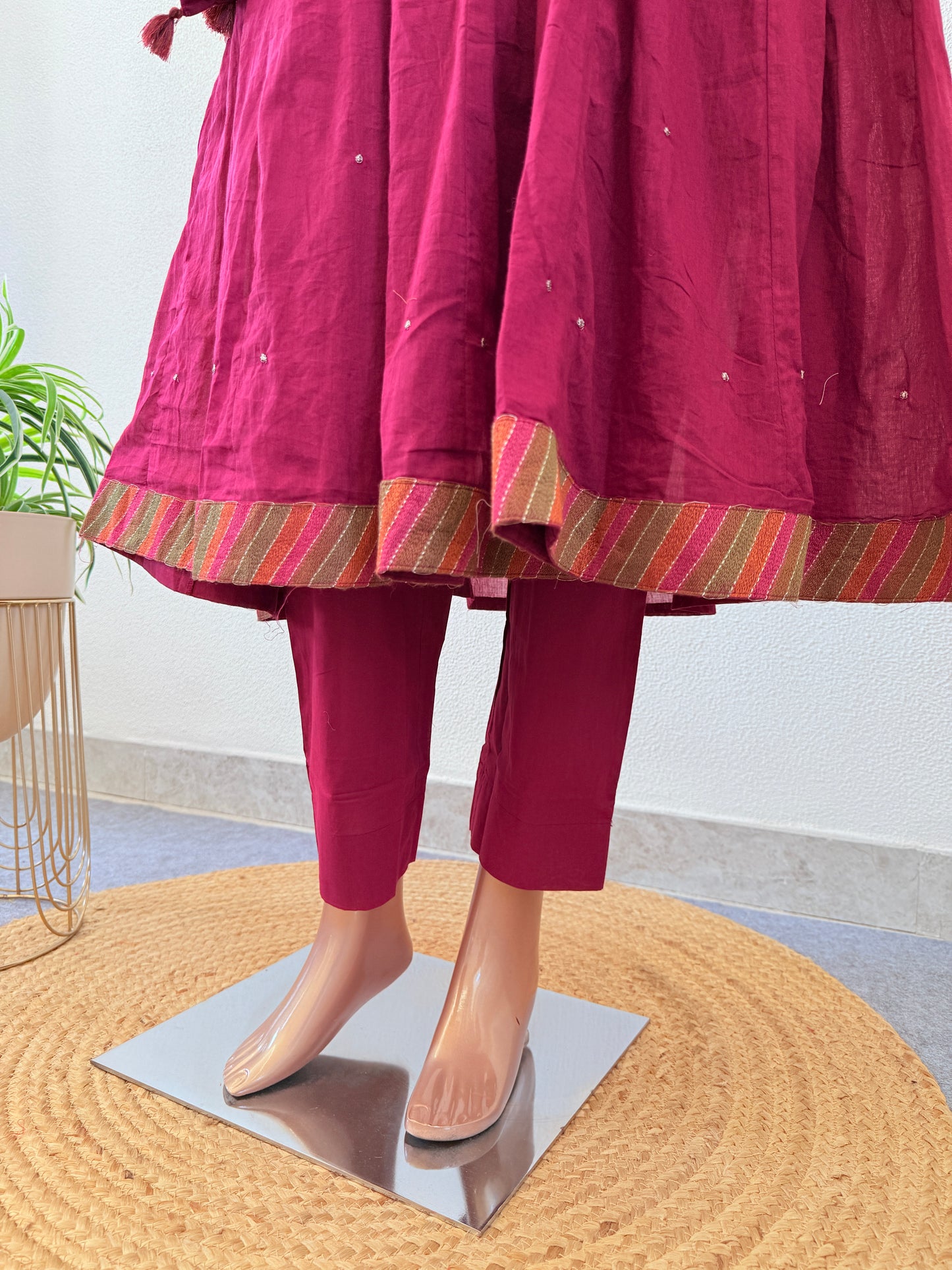 Mul Cotton Frock Suit with Heavy Neck Work - Pink