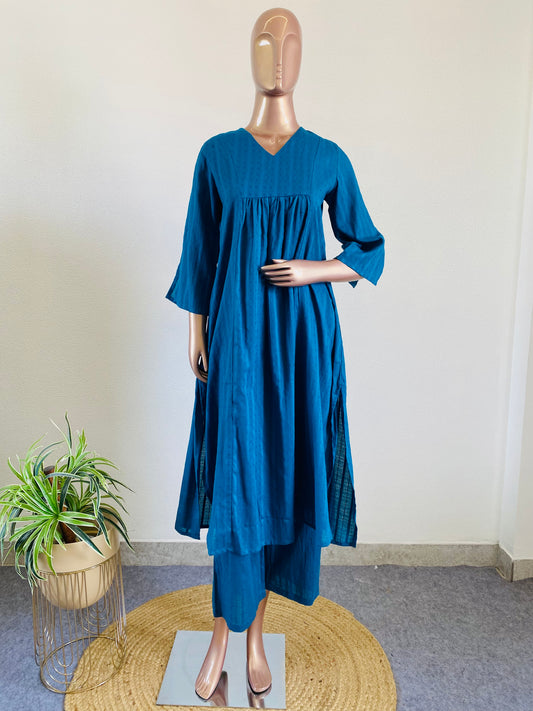 Self Weaved Cotton Kurta Pant Set