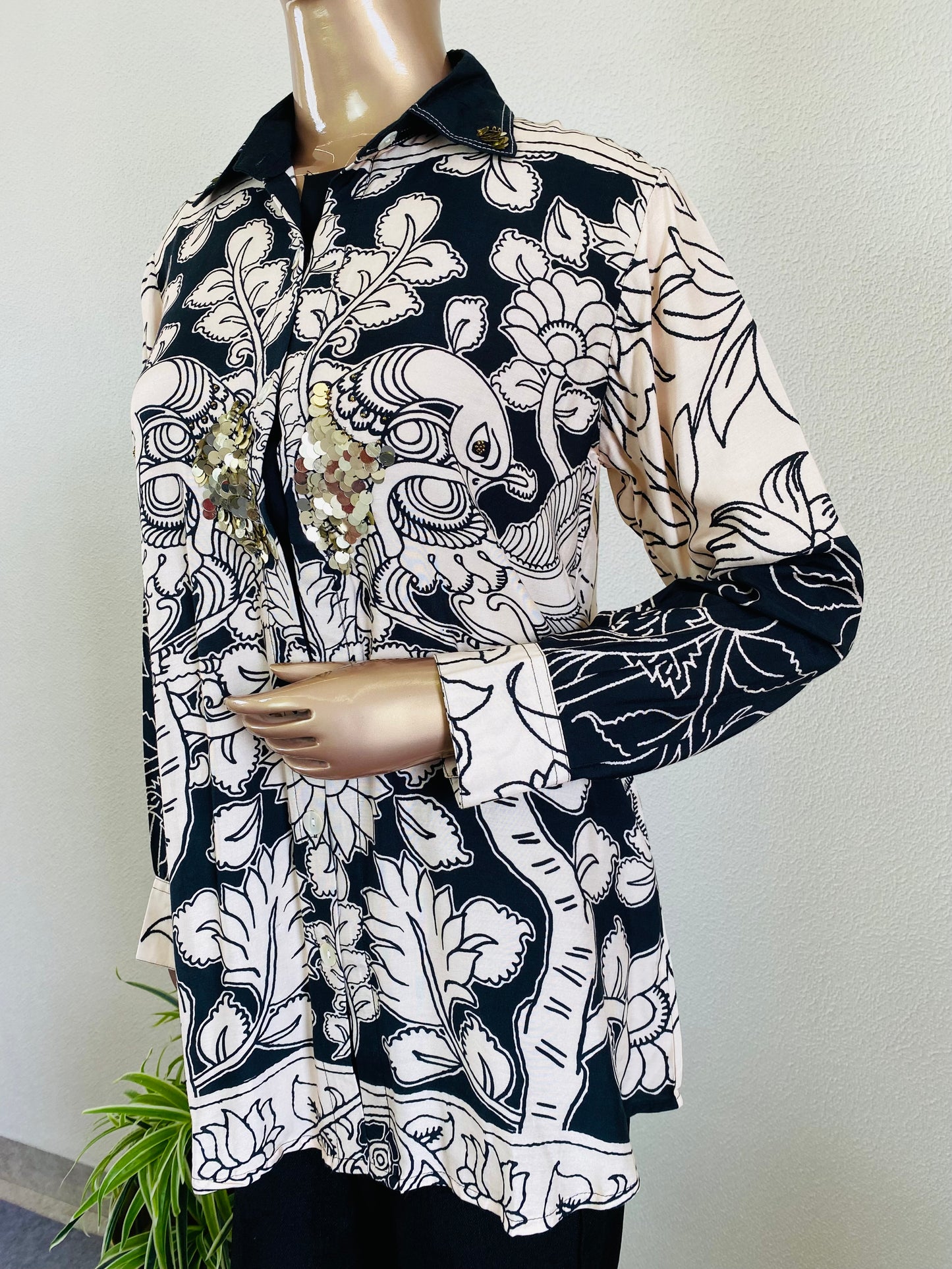 Printed Muslin Shirt with Sequin Detailing