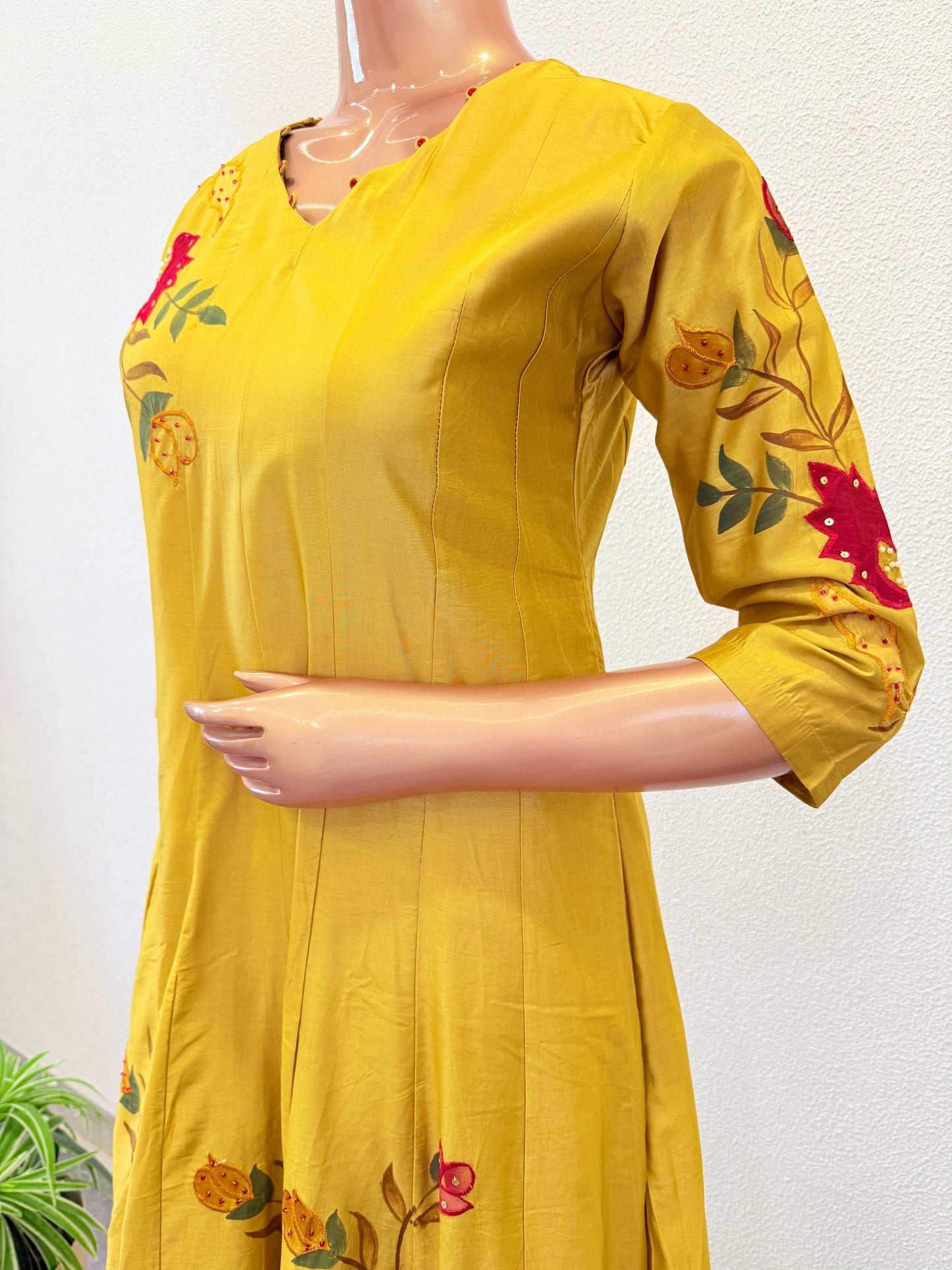Russian Silk Applique and Hand Painted Anarkali Suit