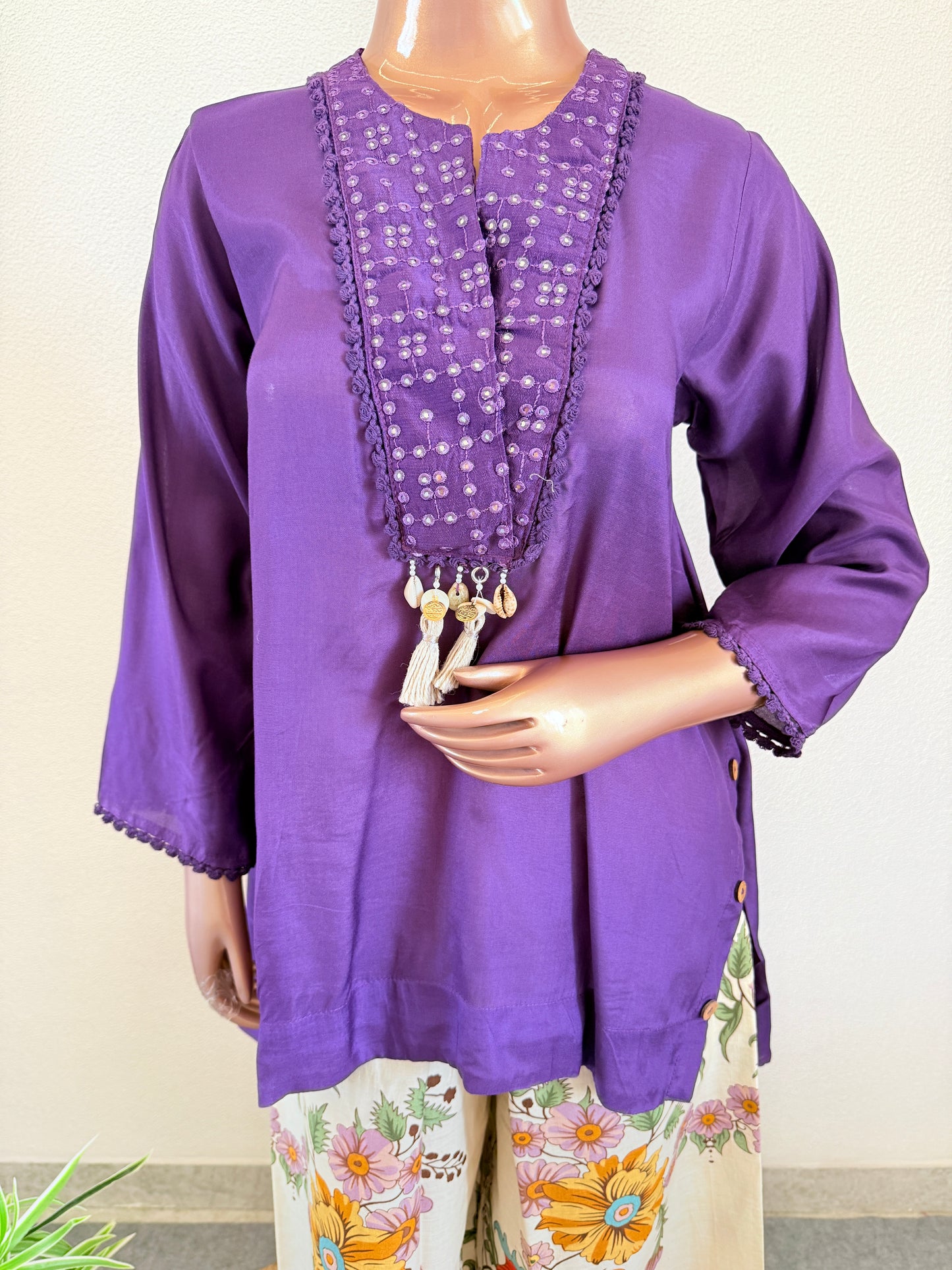 Lavender Mist High-Low Tunic and Flared Palazzo Set