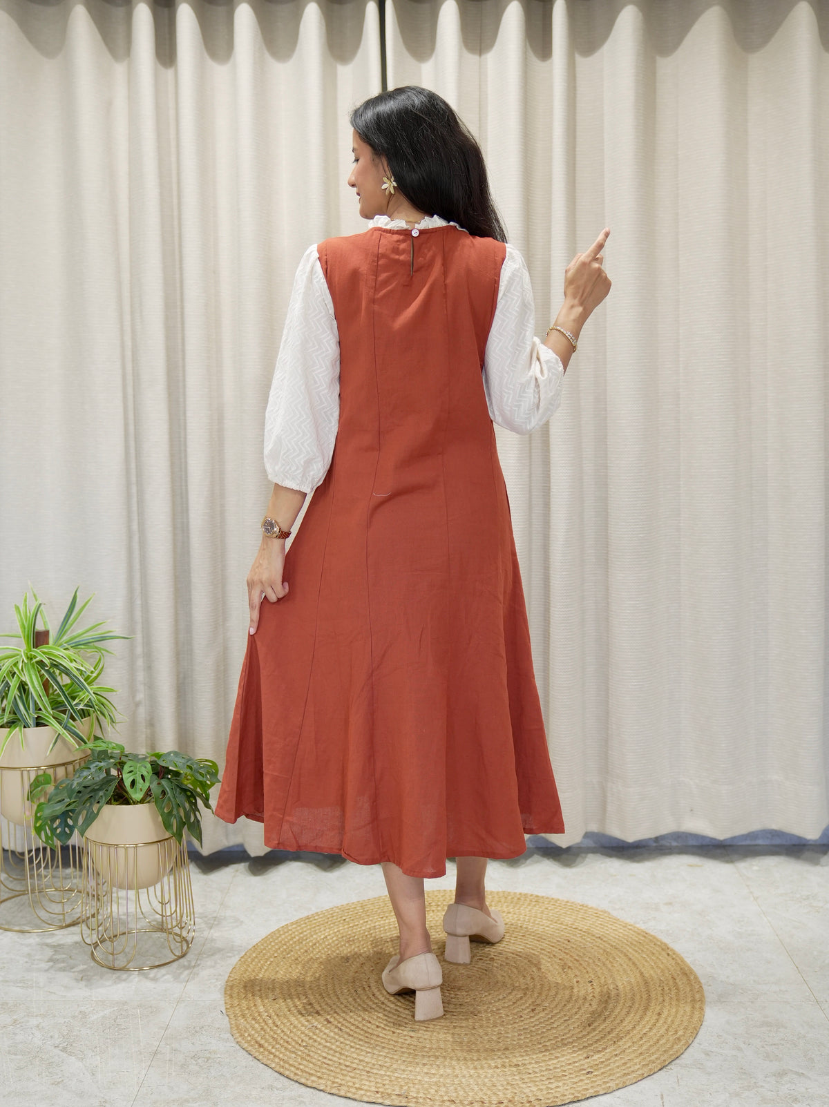 Cotton Flex Tunic with Smoking yoke and Rainbow Motifs