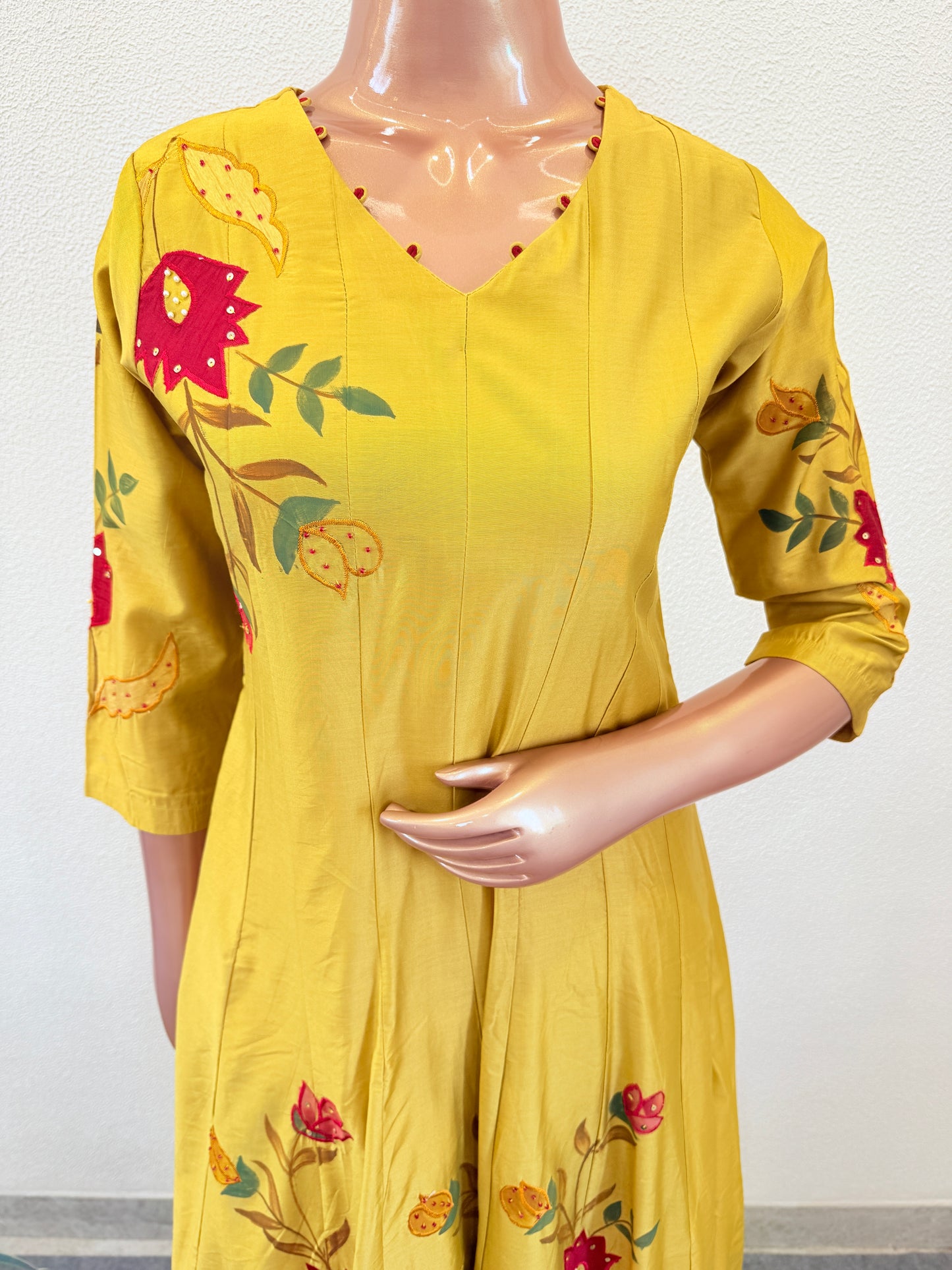 Russian Silk Applique and Hand Painted Anarkali Suit