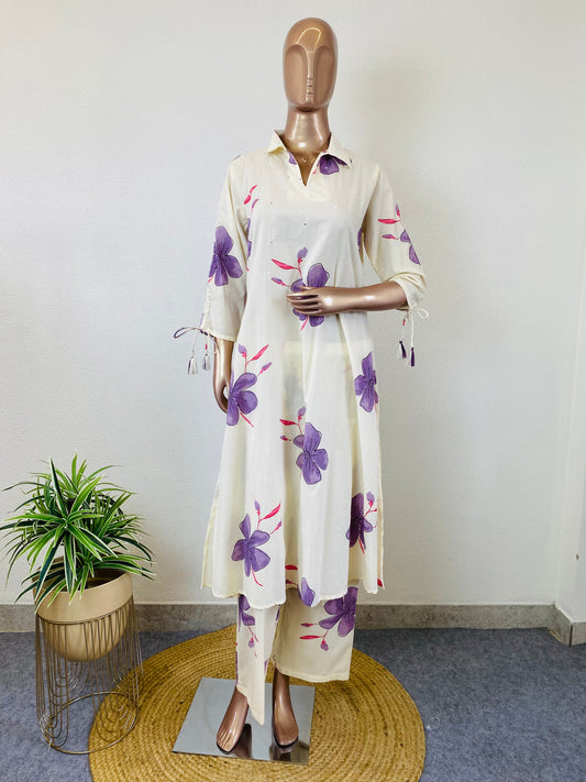 Cotton Kurta Pant Set with Adjustable Sleeves