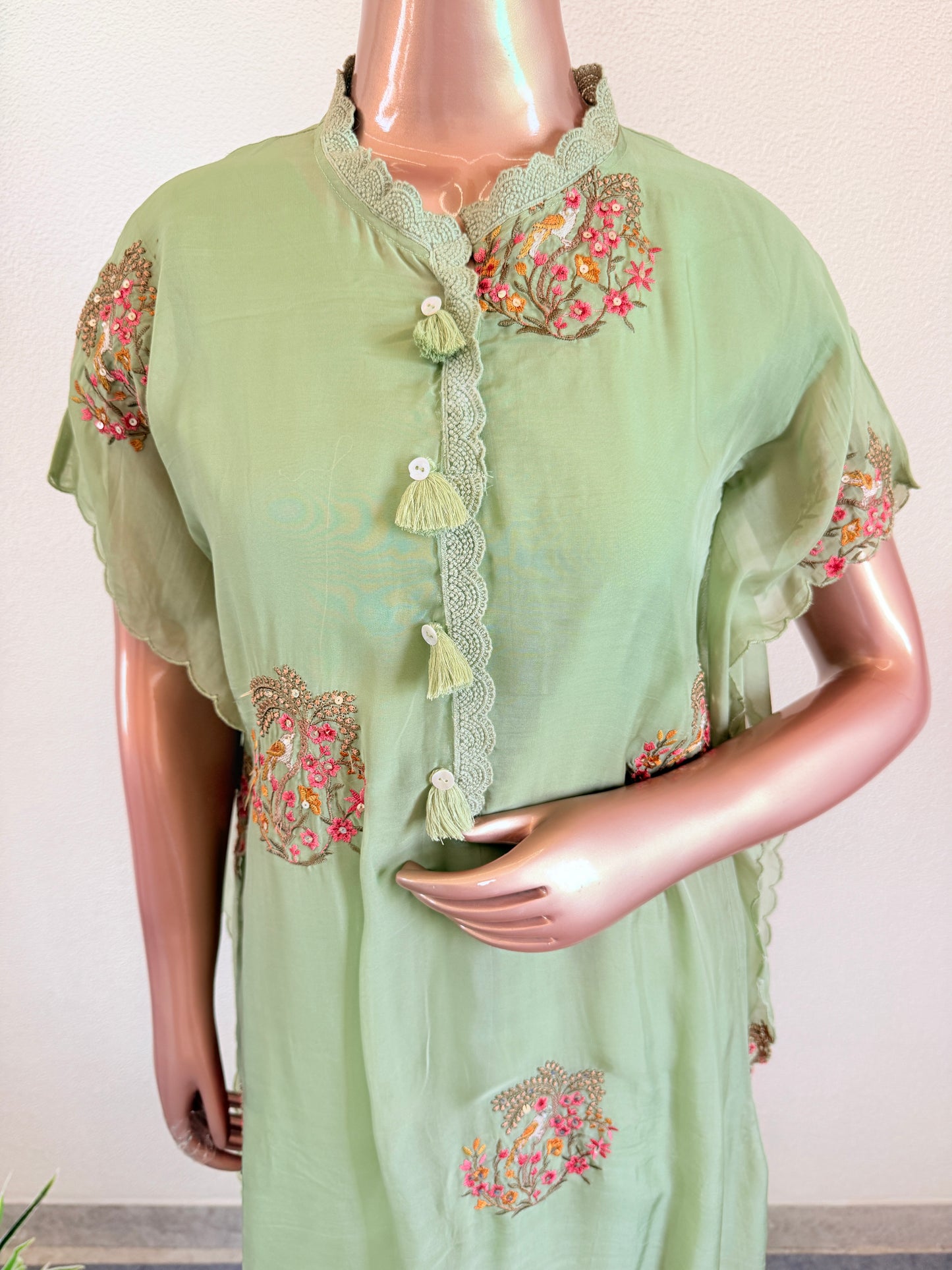 Embroidered Organza Kaftan Set