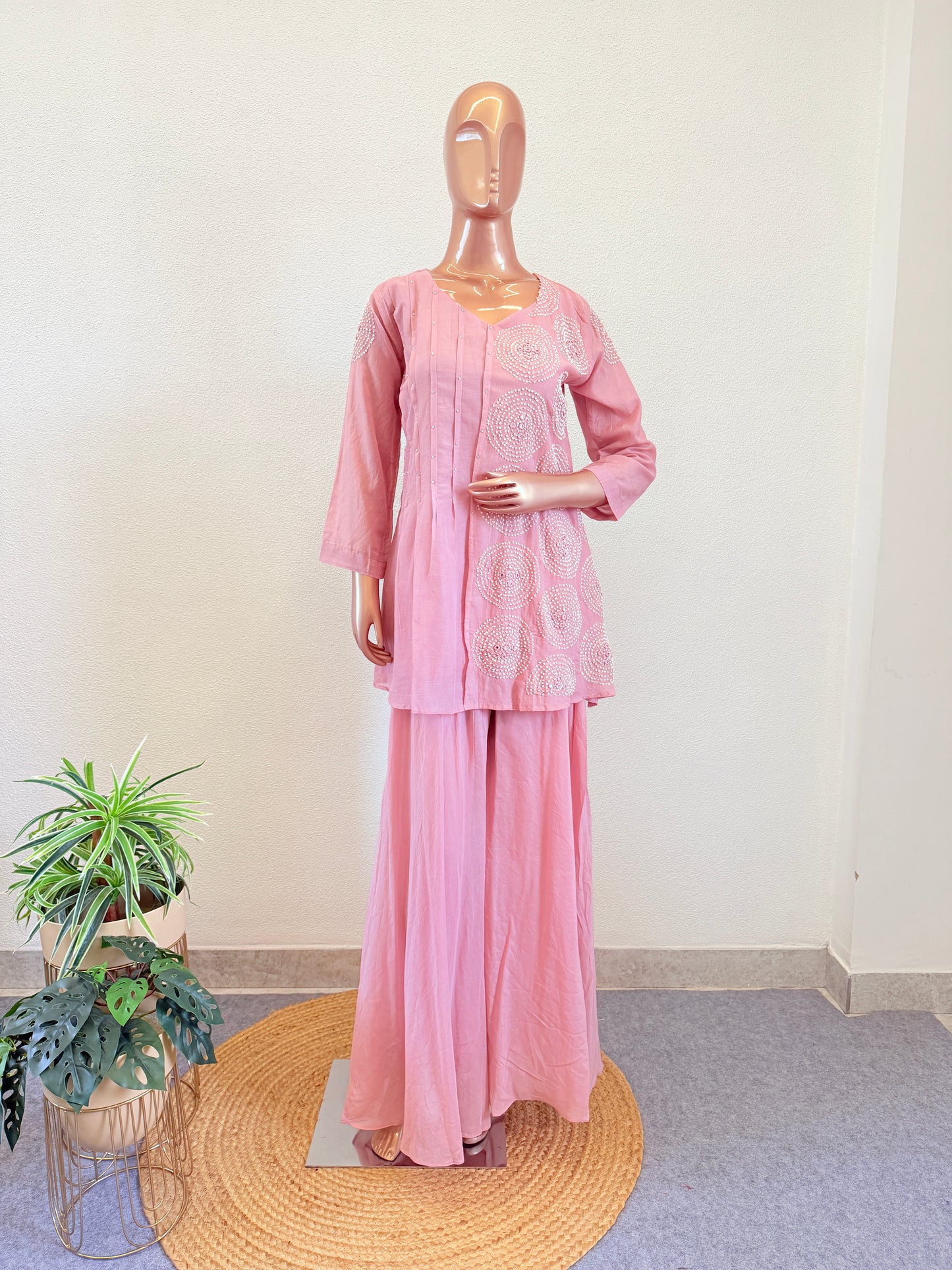 Mul Chanderi Indowestern with Embroidery- Pink