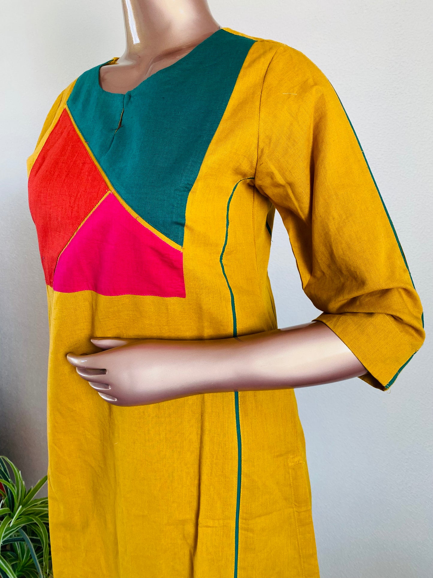 Premium Cotton Linen Kurta Pant Set in Color Block