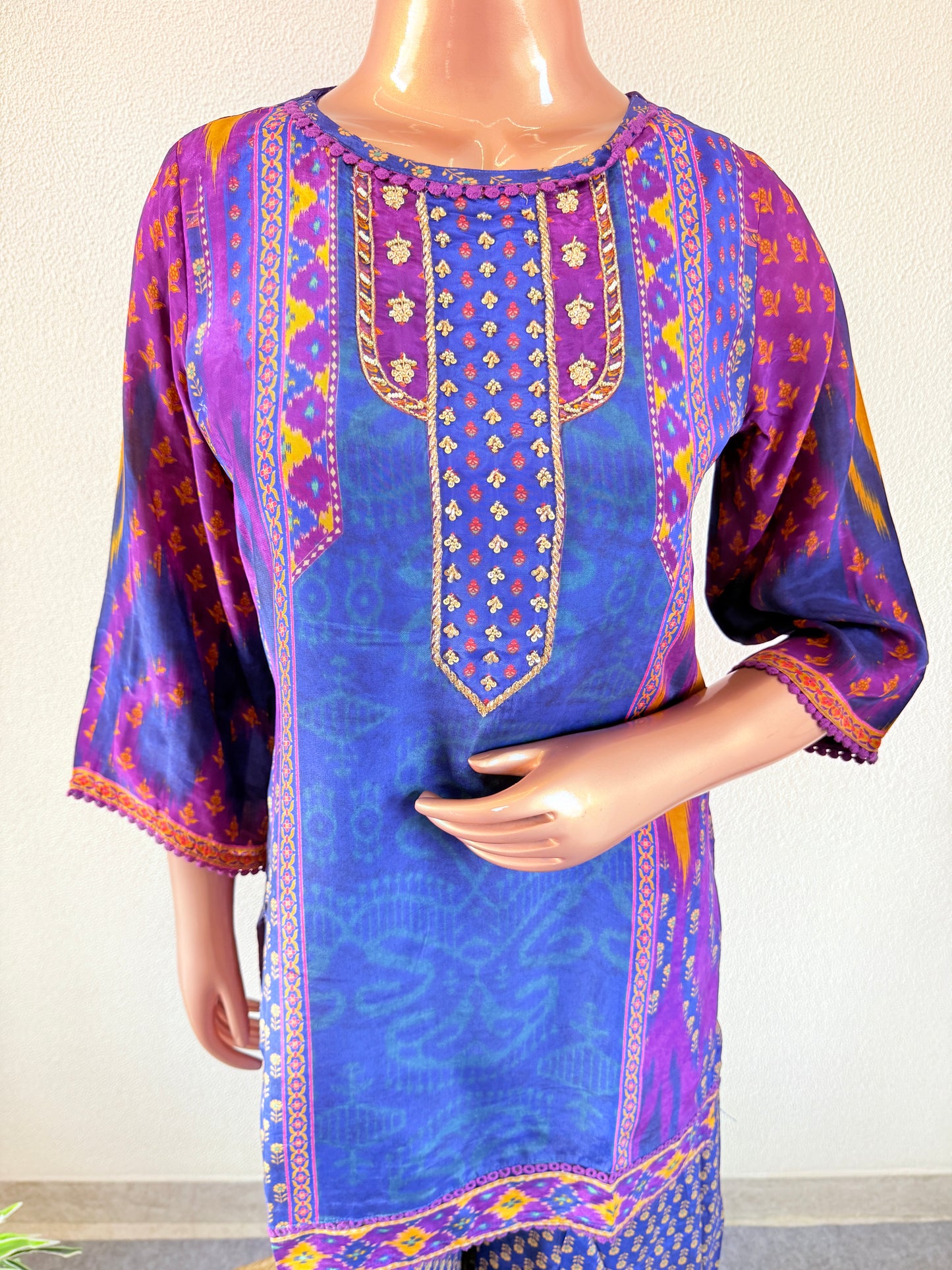 Ikkat Print Crepe Palazzo Set - Blue