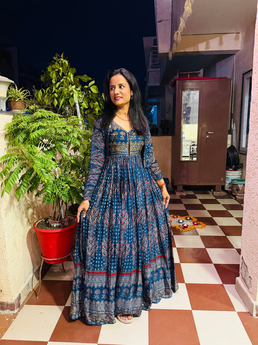 Ajrakh Print Gajji Silk Indowestern
