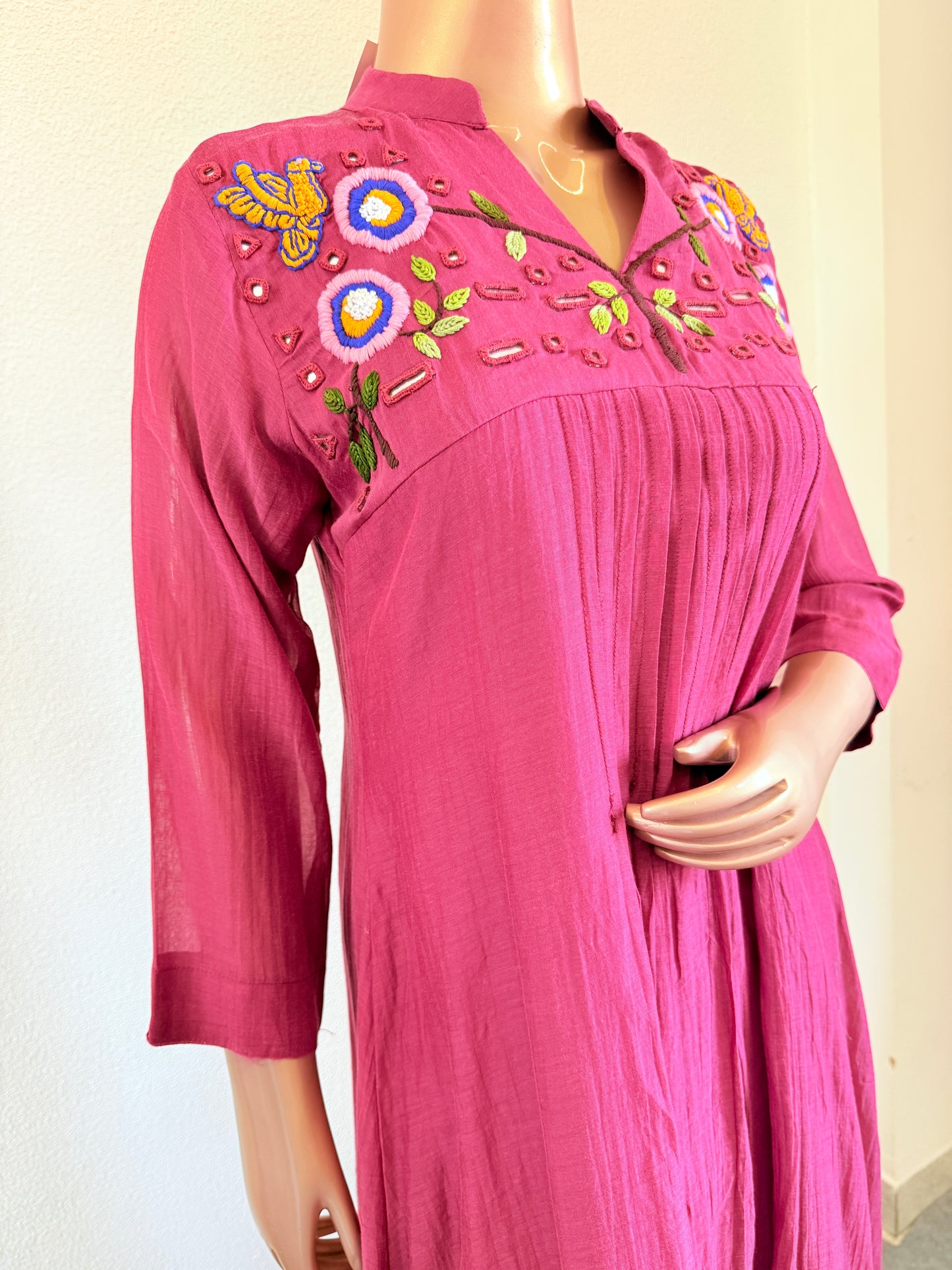 Hand embroidered Mul Chanderi Frock Suit
