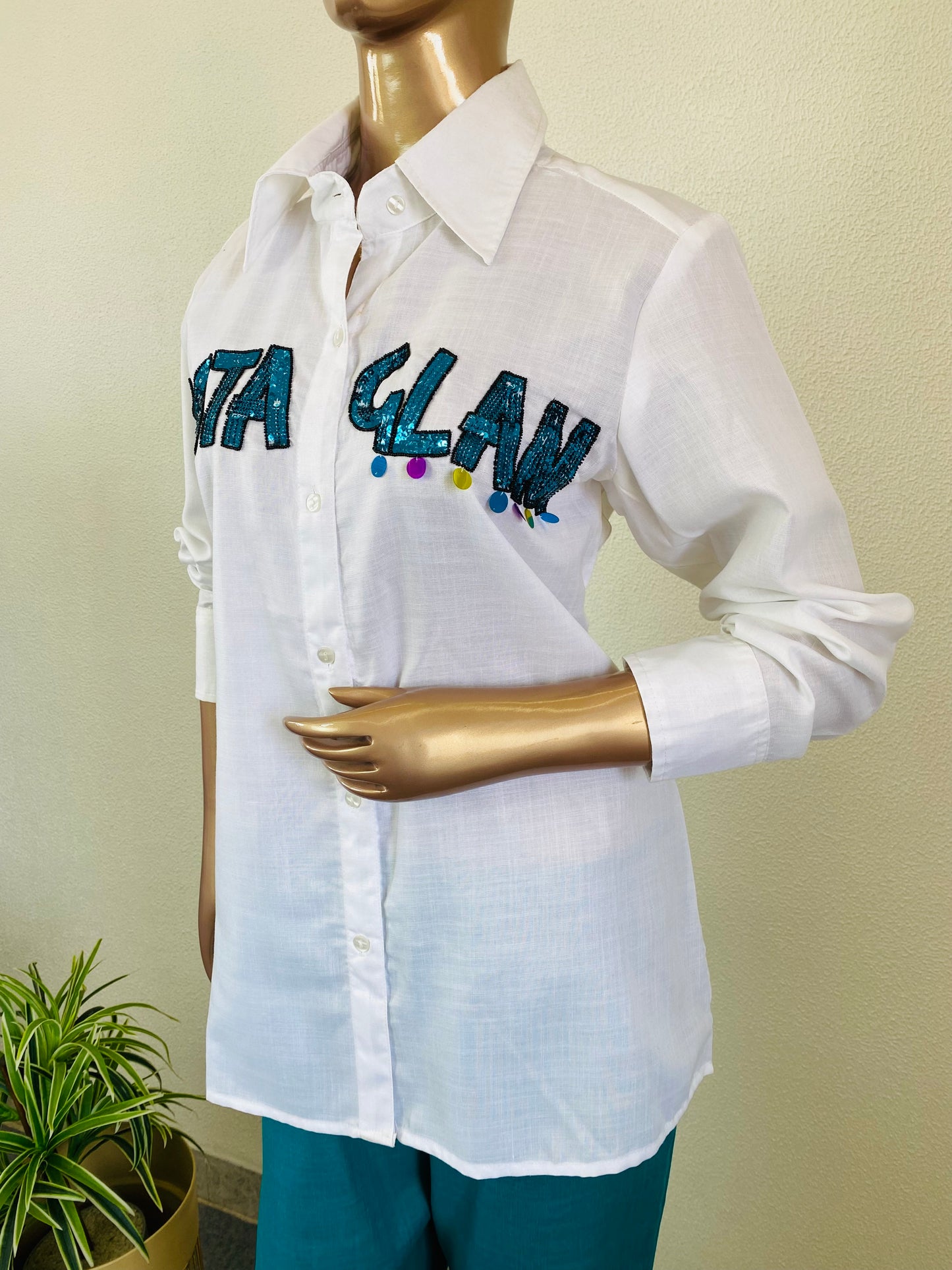 Cotton Slub Coords with Sequin Work Detailing on Shirt