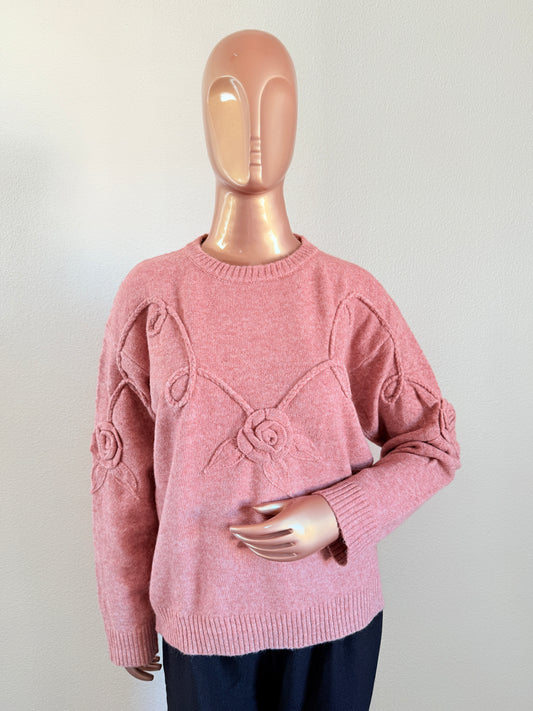 Woollen Top with Rose Detail - Pink