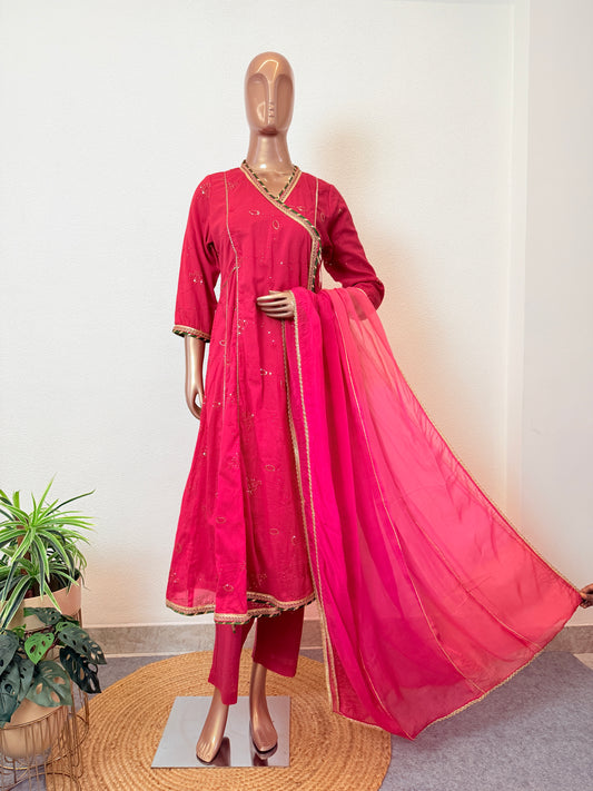 Sequin Work Cotton Angrakha Suit Set