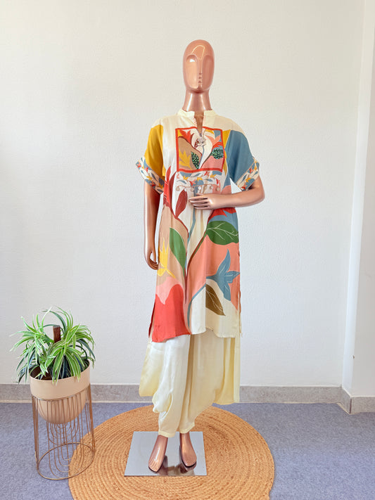 Abstract Print Muslin Kurta Pant Set