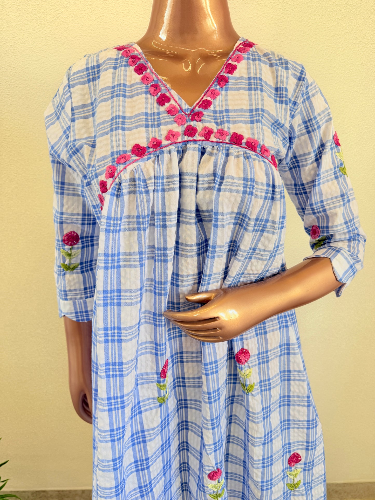 Check Print Hand Embroidered Tunic