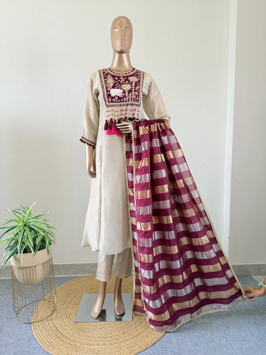 Pichwai Embroidered Tissue Suit with Long Tassels