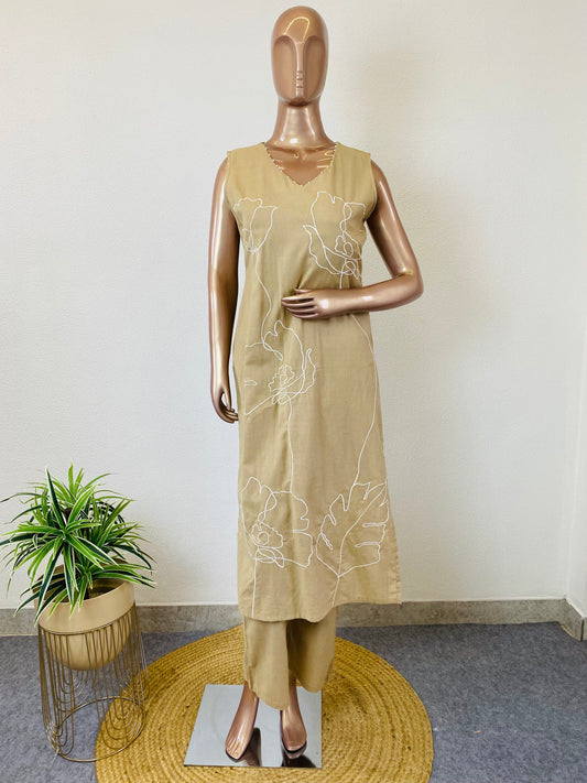 Cotton Flex Embroidered Kurta Pant Set