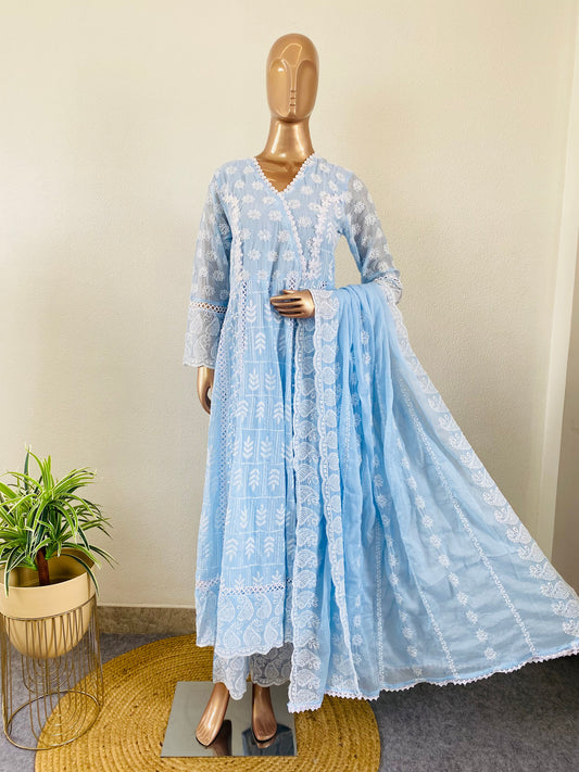 Mul Cotton Lucknavi Work Frock Suit