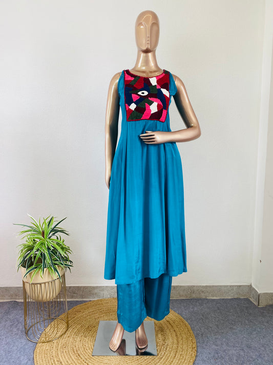 Silk Kurta Pant with Embroidered Yoke (Extra Sleeves Given)