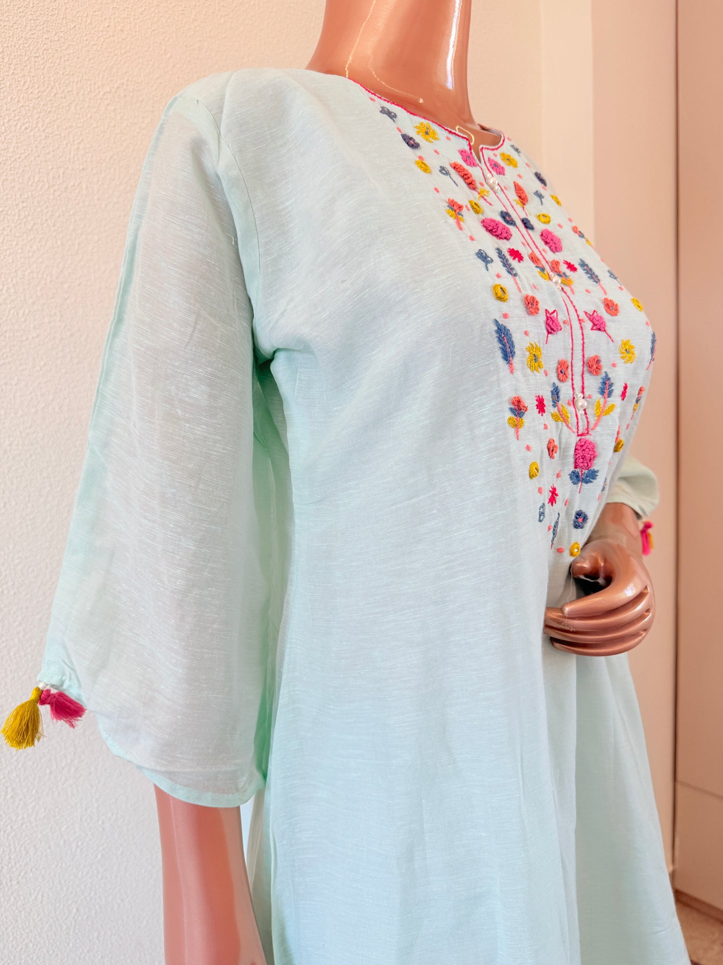 Mul chanderi Kurta Pant Set with Hand Work