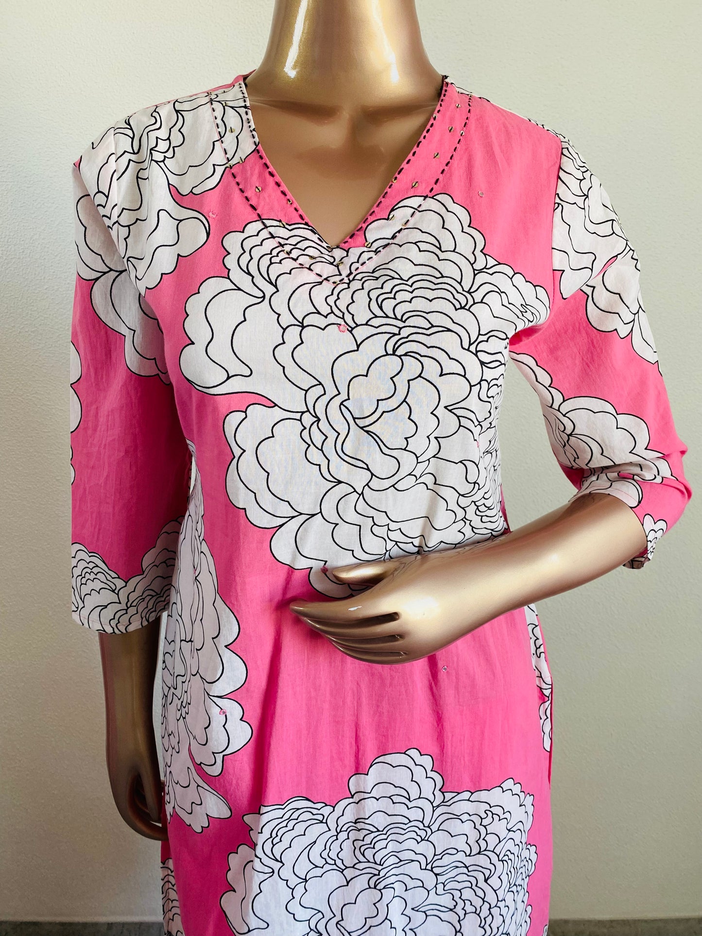 Floral Print V Neck Cotton Suit Set